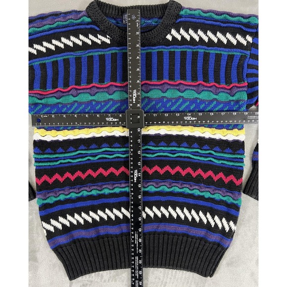 VINTAGE Editions by Van Heusen Sweater Mens Small Black Multicolor Crewneck 90s - Picture 5 of 6